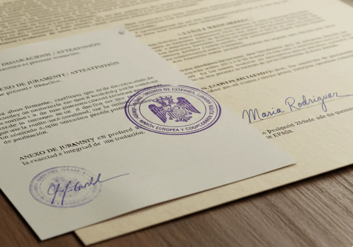 Sworn-translated documents, stamped and signed by a certified public translator